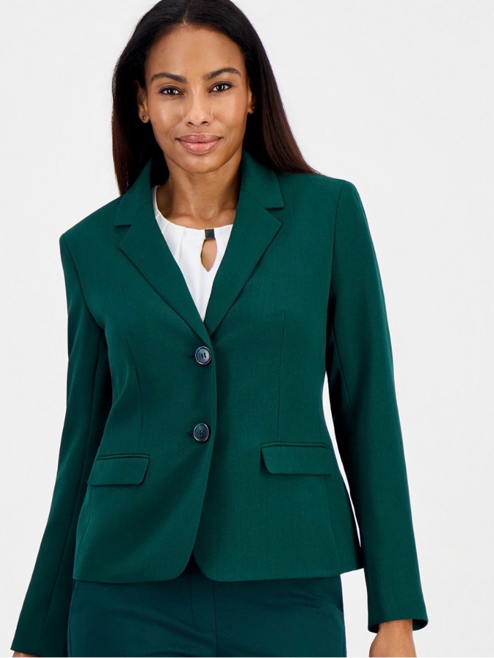 Kasper Dark Green Two-Button Tailored Blazer